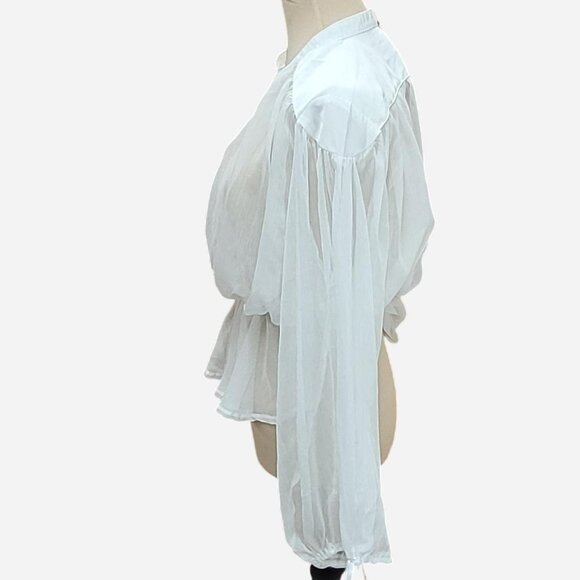 Nasty Gal White Sheer Plunge V-Neck Blouse Size 12 - Picture 2 of 5